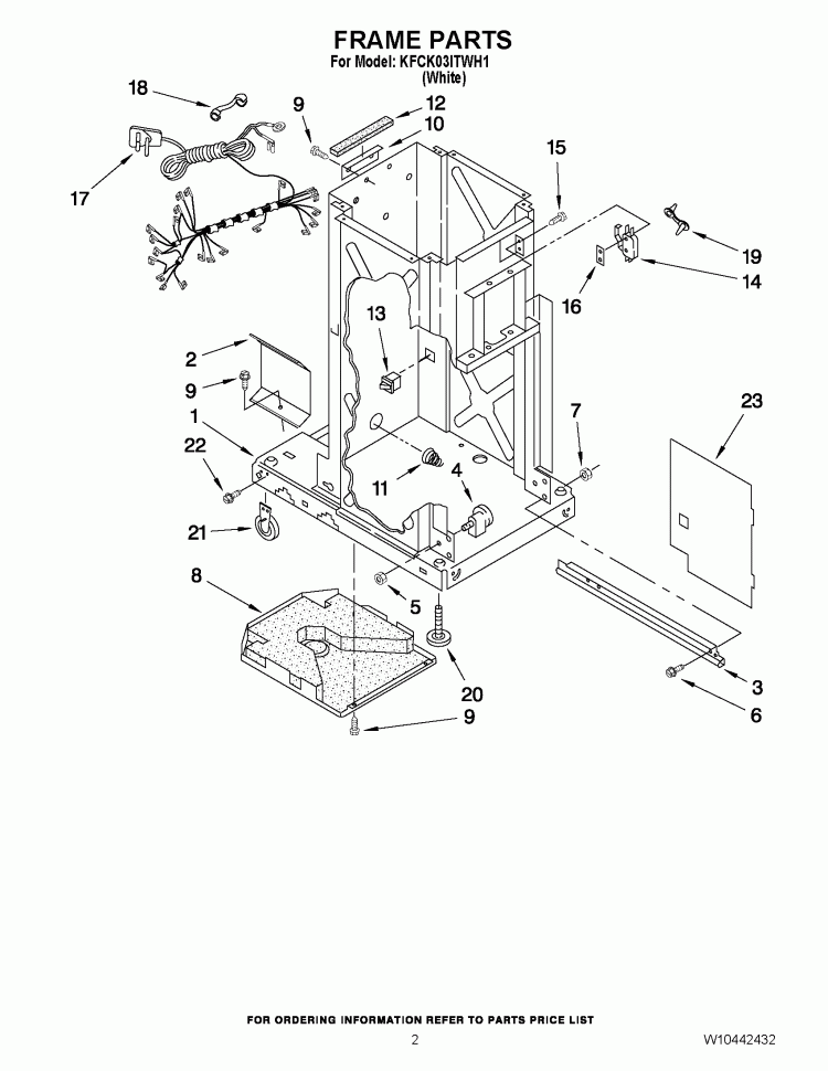FRAME PARTS Diagram and Parts List for KFCK03ITWH1  KitchenAid Trash Compactor