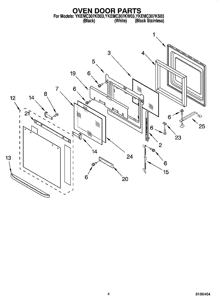 OVEN DOOR PARTS Diagram and Parts List for YKEMC307KS03  KitchenAid Microwave Oven Combo