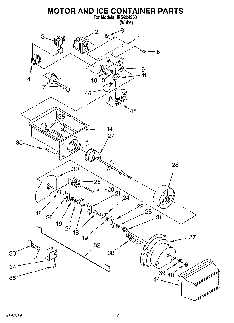 MOTOR AND ICE CONTAINER PARTS Diagram and Parts List for IKQ224300  Inglis Refrigerator