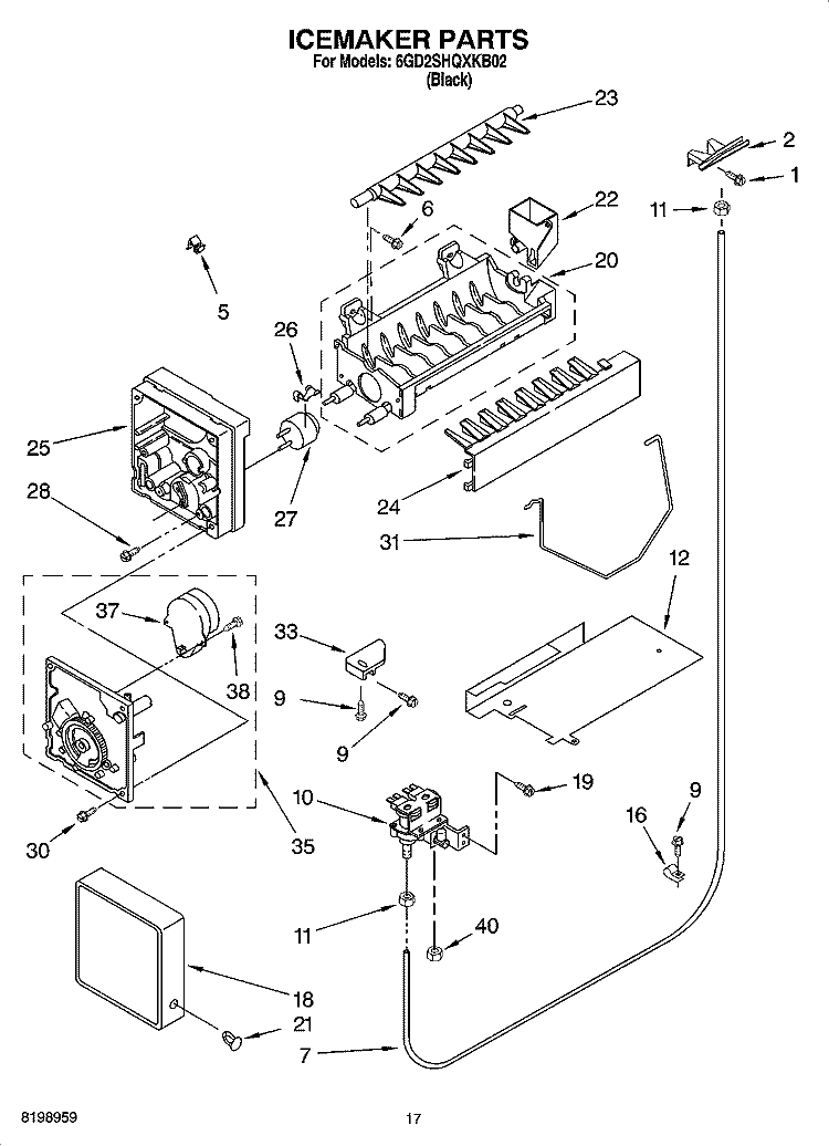ICEMAKER PARTS Diagram and Parts List for 6GD2SHQXKB02  Whirlpool Refrigerator