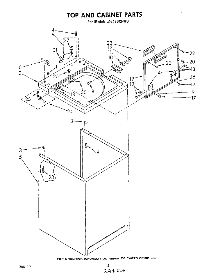 TOP AND CABINET, LITERATURE AND OPTIONAL Diagram and Parts List for LA5460XPW3  Whirlpool Washer