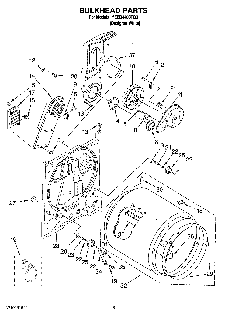 BULKHEAD PARTS, OPTIONAL PARTS (NOT INCLUDED) Diagram and Parts List for YEED4400TQ0  Estate Dryer