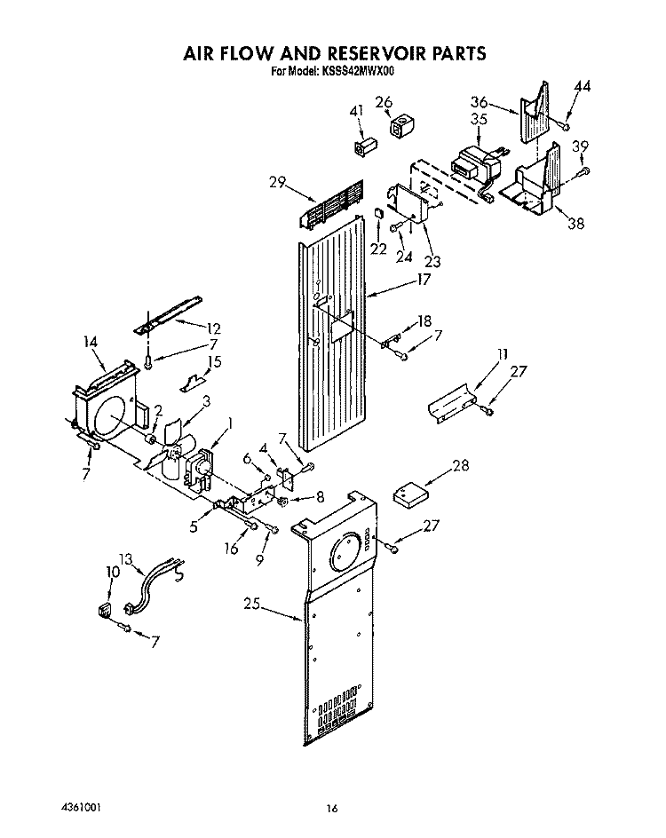 AIR FLOW AND RESERVOIR Diagram and Parts List for KSSS42MWX00  KitchenAid Refrigerator