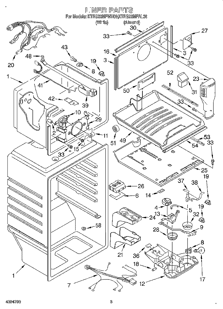LINER Diagram and Parts List for KTRS22MFAL00  KitchenAid Refrigerator