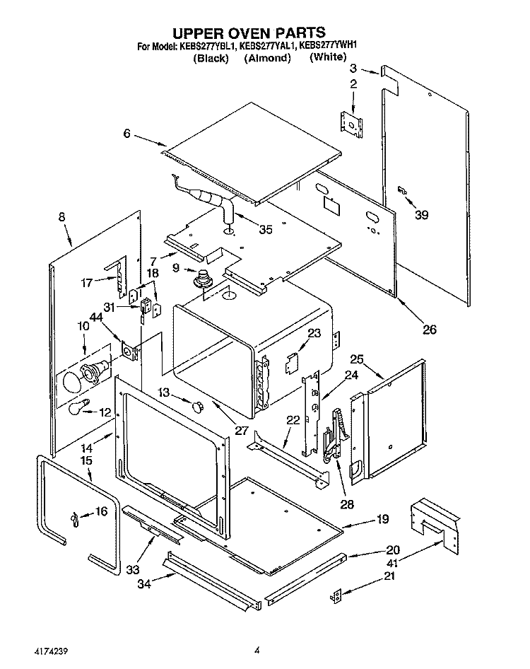 UPPER OVEN Diagram and Parts List for KEBS277YWH1  KitchenAid Wall Oven