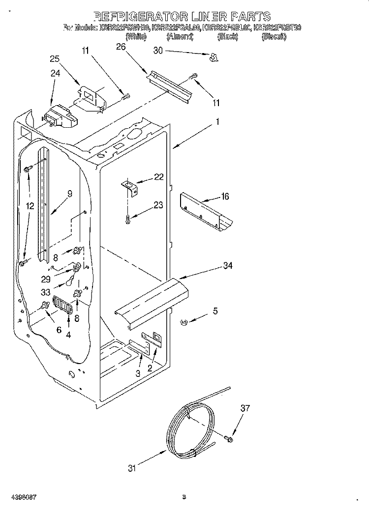 REFRIGERATOR LINER Diagram and Parts List for KSRS22FGAL00  KitchenAid Refrigerator