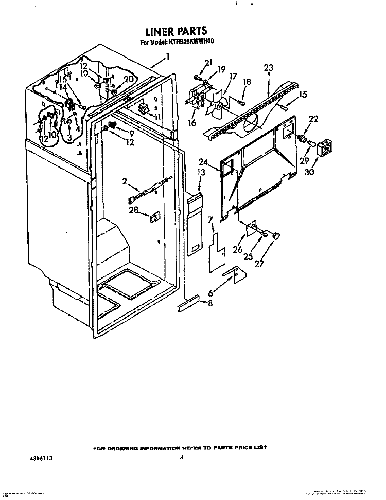 LINER Diagram and Parts List for KTRS25KWAL00  KitchenAid Refrigerator