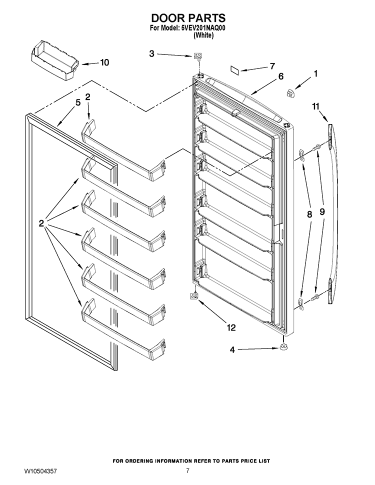 DOOR PARTS Diagram and Parts List for 5VEV201NAQ00  Whirlpool Freezer