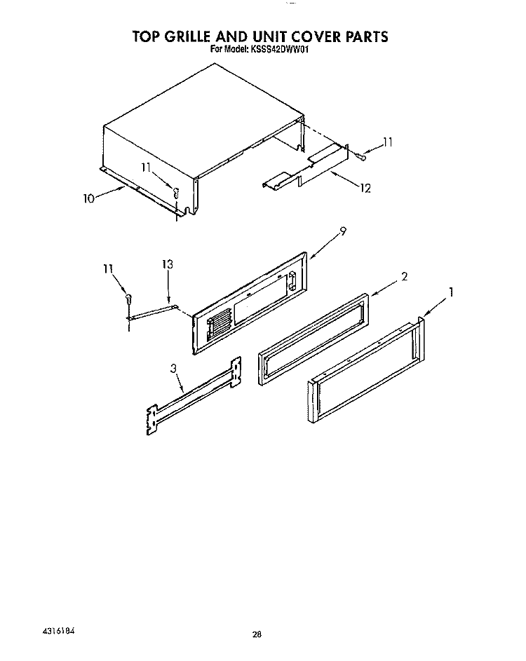 TOP GRILLE AND UNIT COVER Diagram and Parts List for KSSS42DWW01  KitchenAid Refrigerator