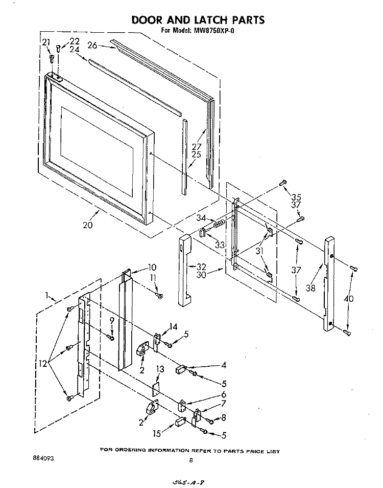 DOOR AND LATCH Diagram and Parts List for MW8750XP0  Whirlpool Microwave