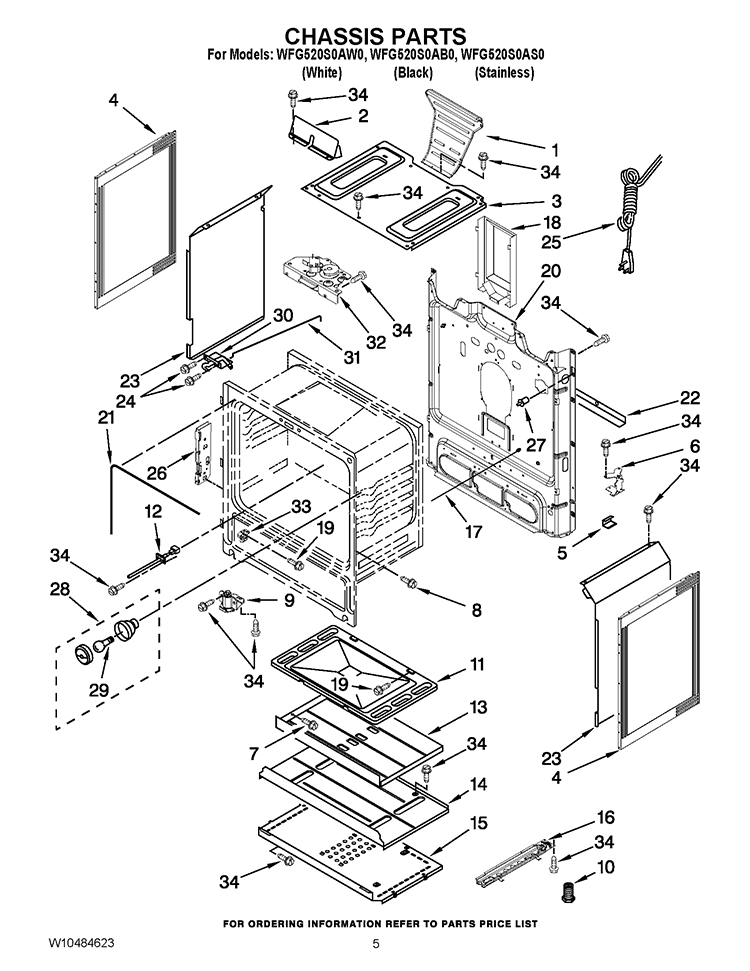 CHASSIS PARTS Diagram and Parts List for WFG520S0AS0  Whirlpool Range
