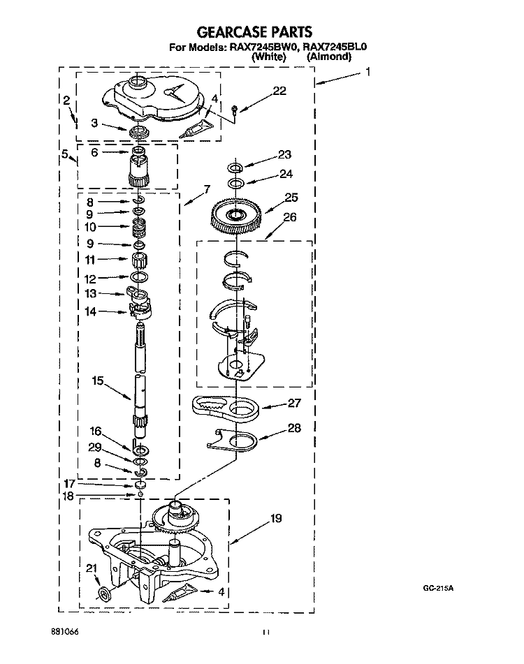 GEARCASE Diagram and Parts List for RAX7245BL0  Roper Washer