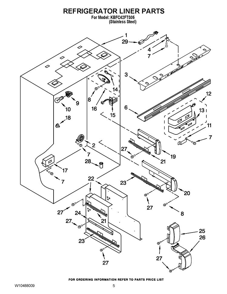 REFRIGERATOR LINER PARTS Diagram and Parts List for KBFC42FTS05  KitchenAid Refrigerator