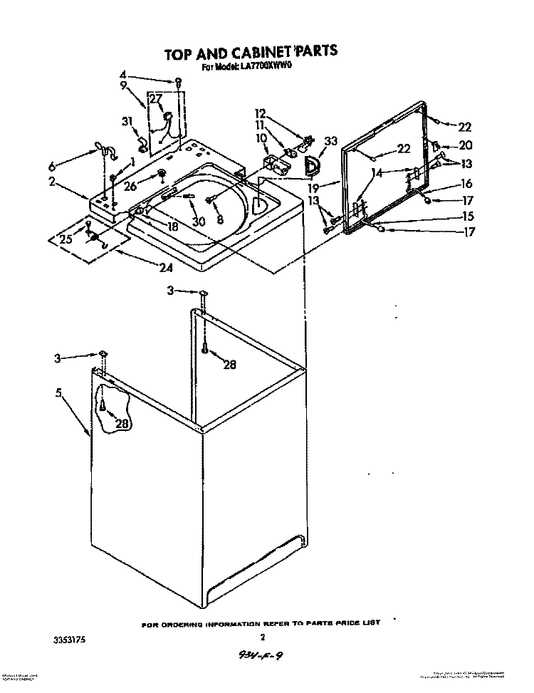 TOP AND CABINET, LITERATURE AND OPTIONAL Diagram and Parts List for LA7700XWN0  Whirlpool Washer
