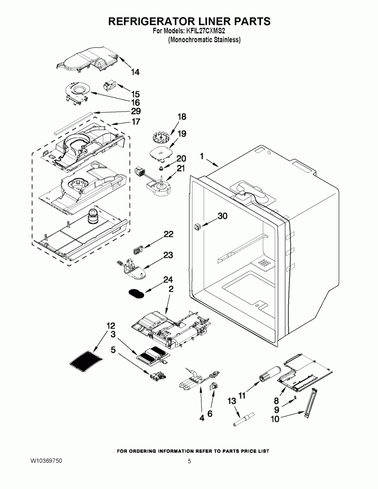 REFRIGERATOR LINER PARTS Diagram and Parts List for KFIL27CXMS2  KitchenAid Refrigerator