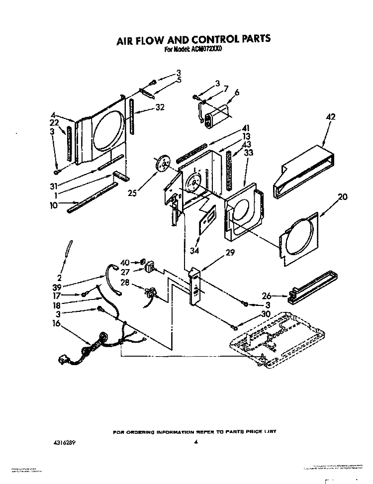 AIR FLOW AND CONTROL Diagram and Parts List for ACM072XX0  Whirlpool Air Conditioner