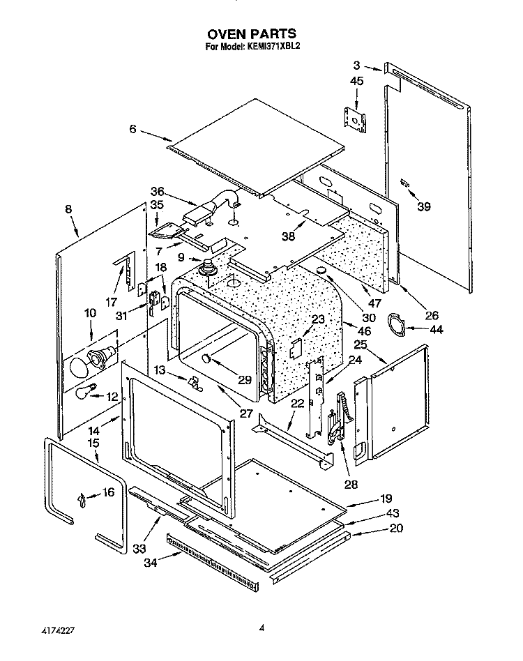 OVEN Diagram and Parts List for KEMI371XBL2  KitchenAid Microwave Oven Combo