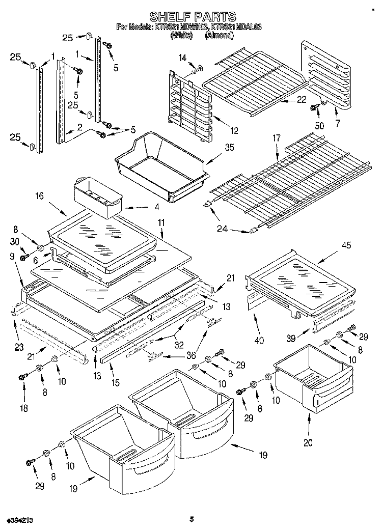 SHELF Diagram and Parts List for KTRS21MDWH03  KitchenAid Refrigerator
