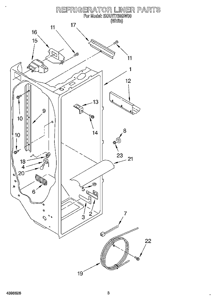 REFRIGERATOR LINER Diagram and Parts List for 3XART732GW00  Whirlpool Refrigerator