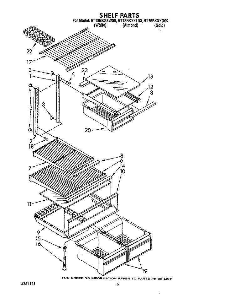SHELF Diagram and Parts List for RT18BKXXW00  Roper Refrigerator