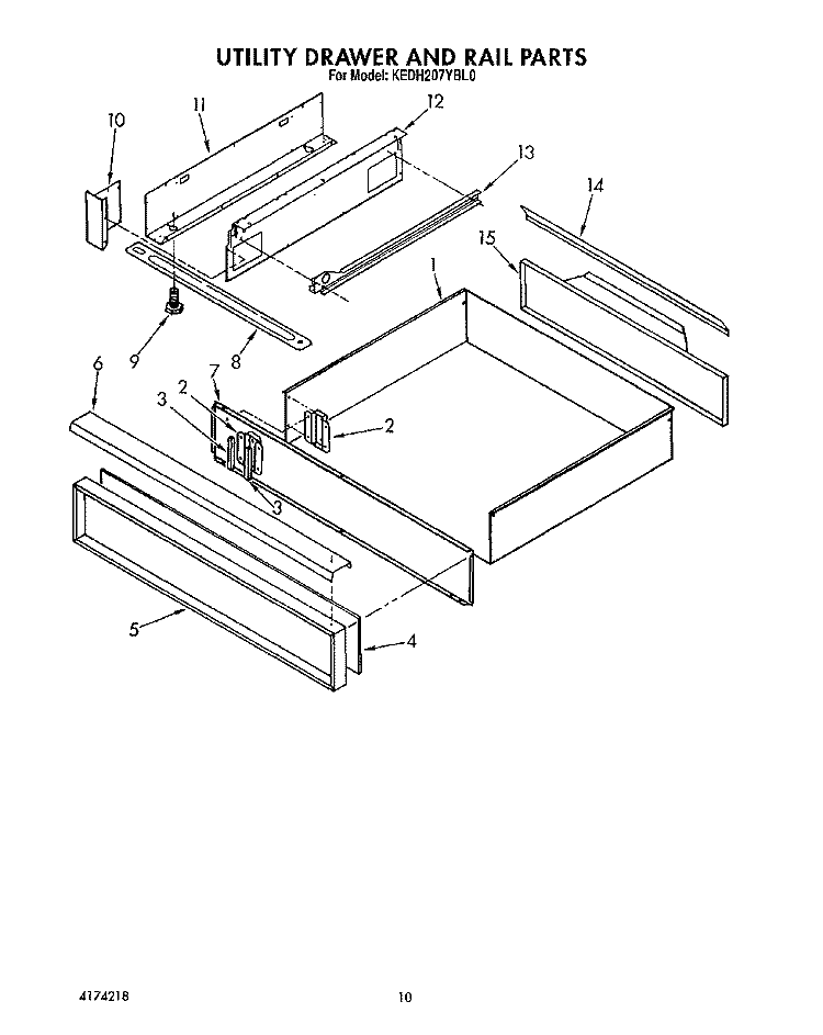 UTILITY DRAWER AND RAIL Diagram and Parts List for KEDH207YBL0  KitchenAid Range