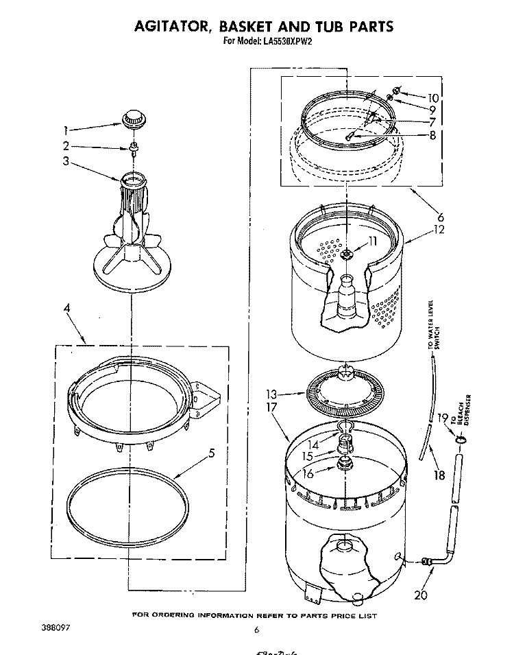 AGITATOR, BASKET AND TUB Diagram and Parts List for LA5530XPW2  Whirlpool Washer