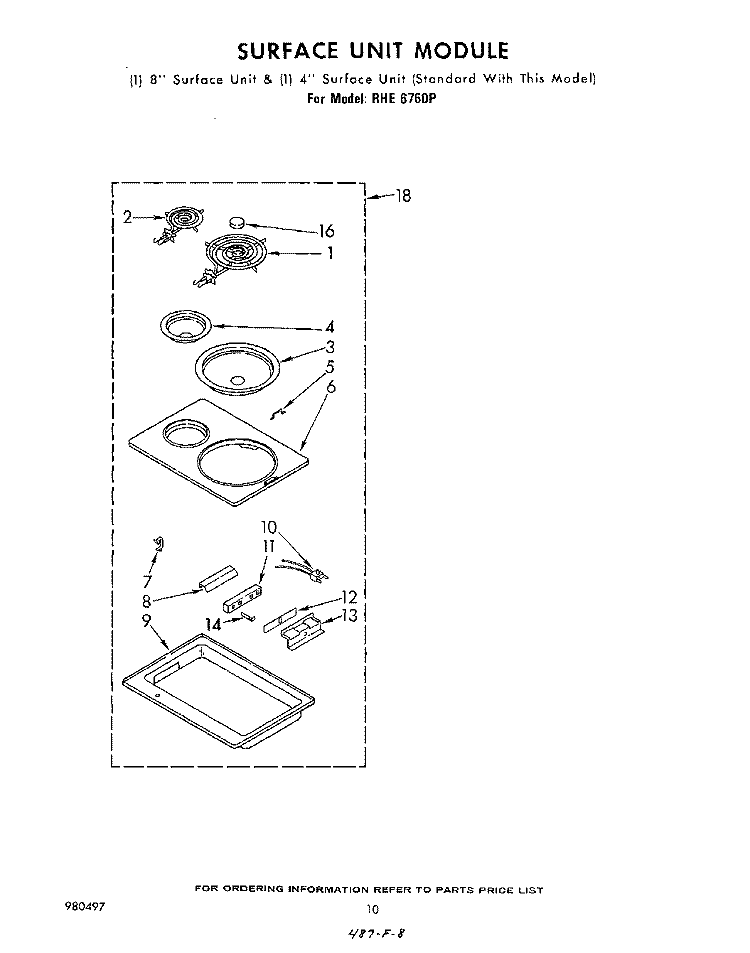 SURFACE UNIT Diagram and Parts List for RHE6760P  Whirlpool Range