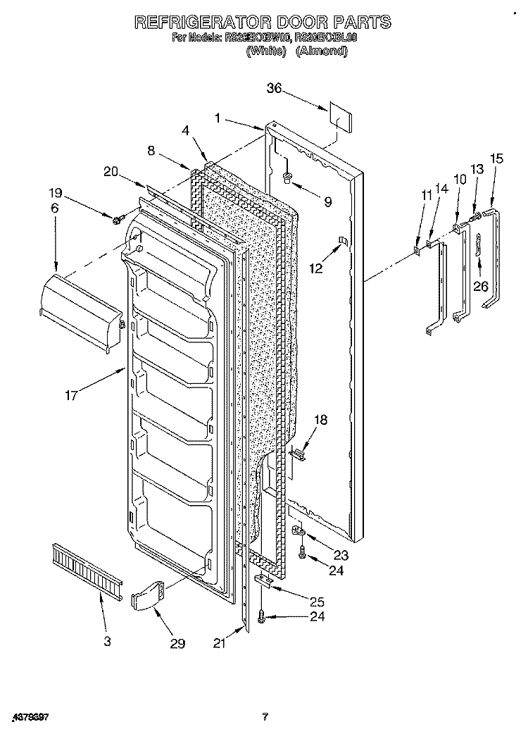 REFRIGERATOR DOOR Diagram and Parts List for RS20EKXBW00  Roper Refrigerator