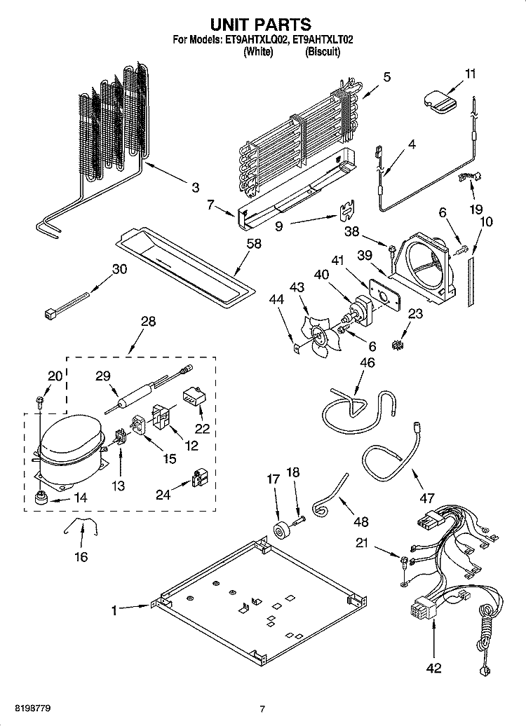 UNIT PARTS Diagram and Parts List for ET9AHTXLT02  Whirlpool Refrigerator