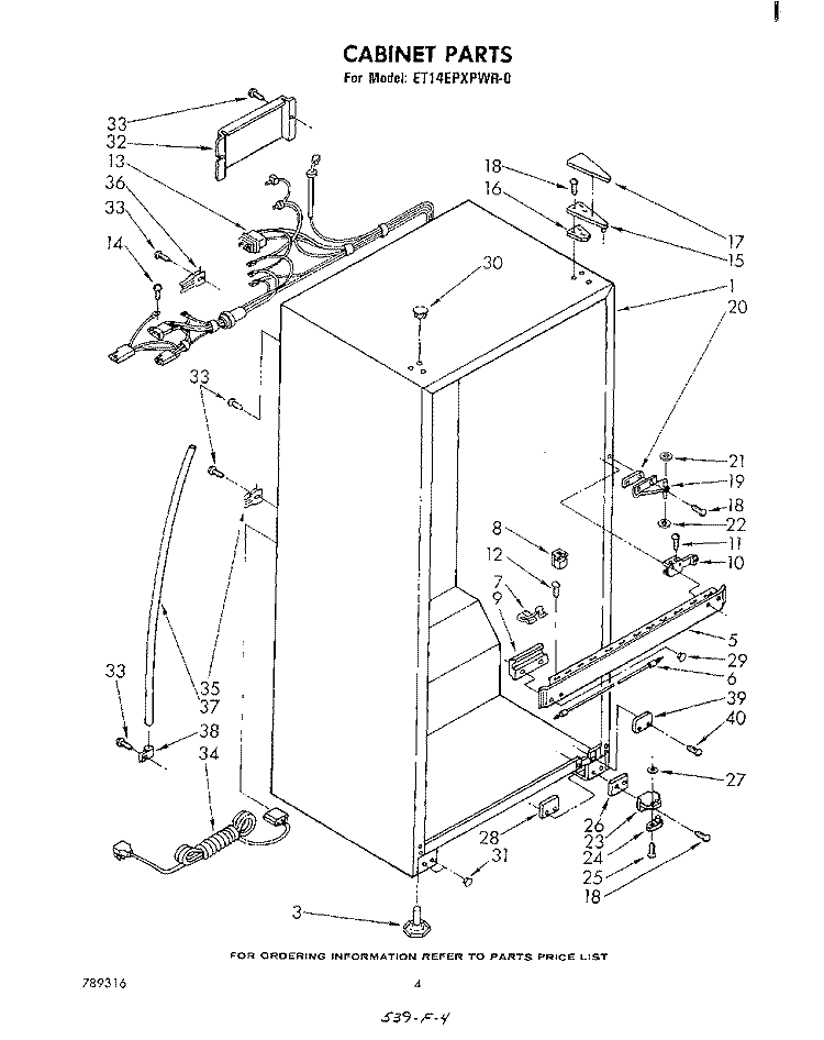 CABINET Diagram and Parts List for ET14EPXPWR0  Whirlpool Refrigerator