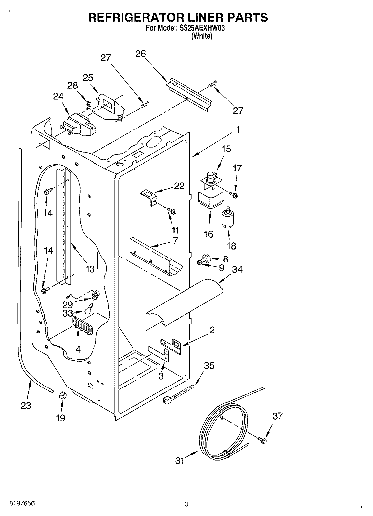 REFRIGERATOR LINER Diagram and Parts List for SS25AEXHW03  Whirlpool Refrigerator