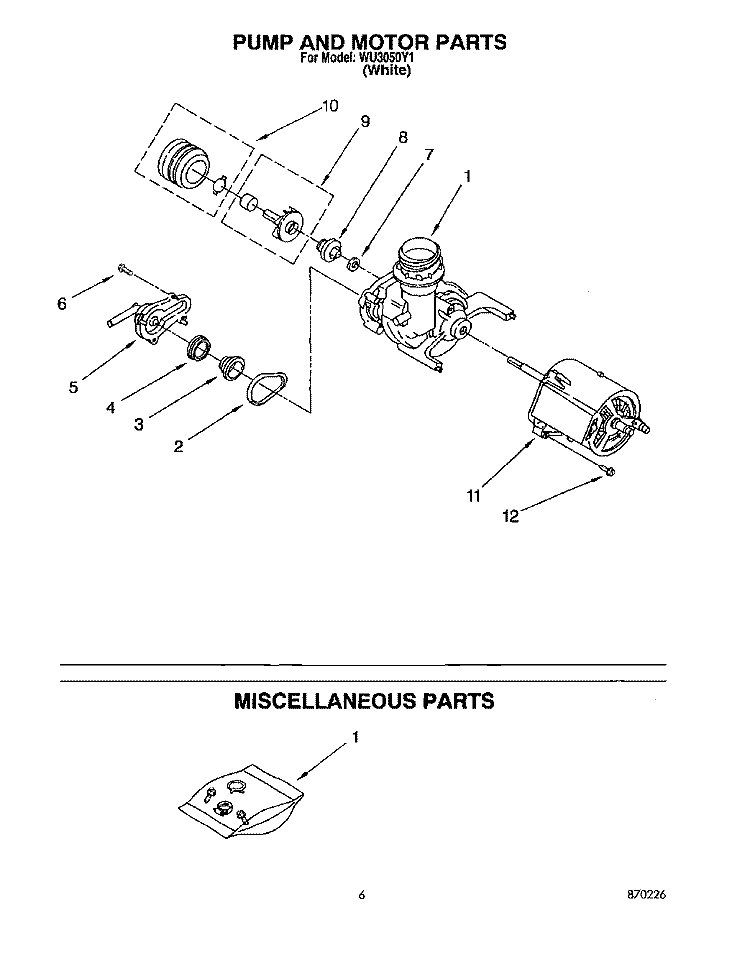 PUMP AND MOTOR, MISCELLANEOUS Diagram and Parts List for WU3050Y1  Roper Dishwasher