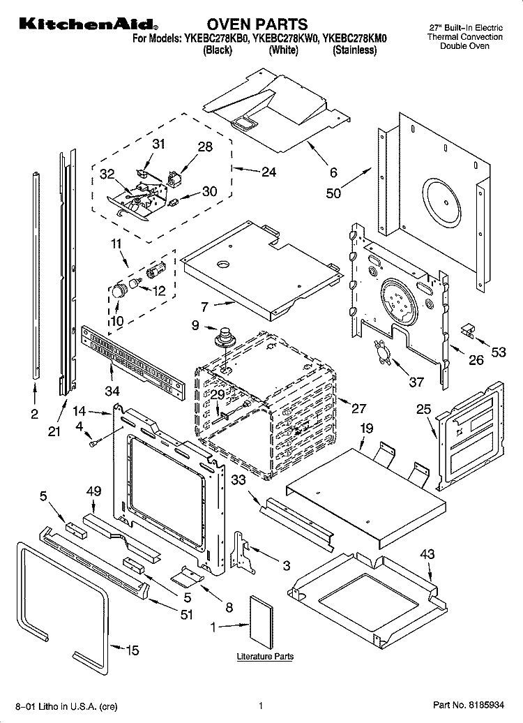 OVEN PARTS Diagram and Parts List for YKEBC278KM0  KitchenAid Wall Oven