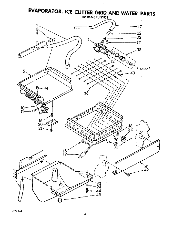 EVAPORATOR, ICE CUTTER GRID AND WATER Diagram and Parts List for KUIS185S  KitchenAid Ice Maker