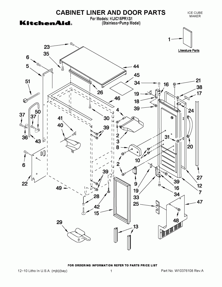 CABINET LINER AND DOOR PARTS Diagram and Parts List for KUIC15PRXS1  KitchenAid Ice Maker