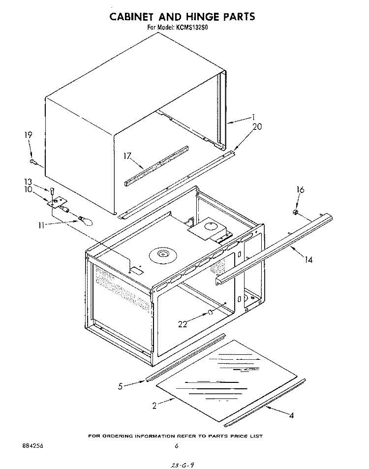CABINET AND HINGE Diagram and Parts List for KCMS132S0  KitchenAid Microwave