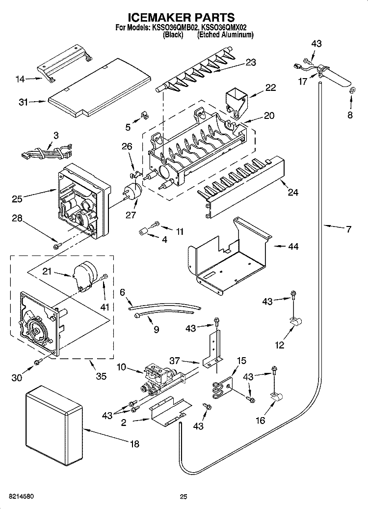 ICEMAKER PARTS Diagram and Parts List for KSSO36QMX02  KitchenAid Refrigerator