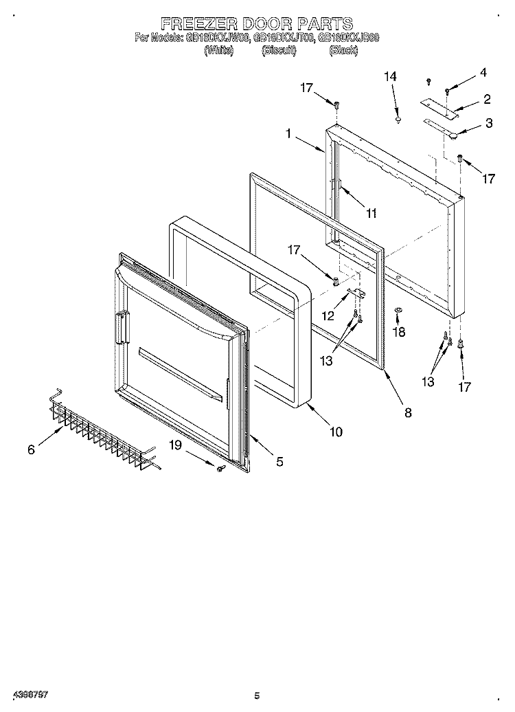 FREEZER DOOR Diagram and Parts List for GB18DKXJW00  Whirlpool Refrigerator