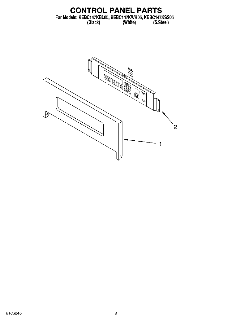 CONTROL PANEL PARTS Diagram and Parts List for KEBC147KSS05  KitchenAid Range