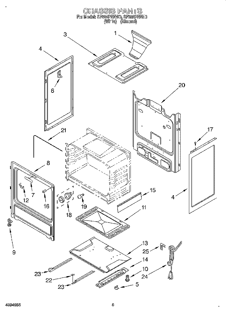 CHASSIS Diagram and Parts List for SF305PEEN0  Whirlpool Range