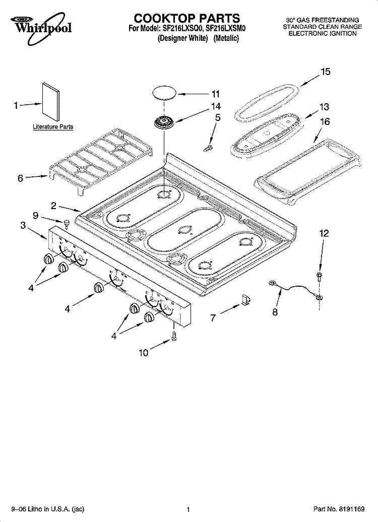 COOKTOP PARTS Diagram and Parts List for SF216LXSM0  Whirlpool Range