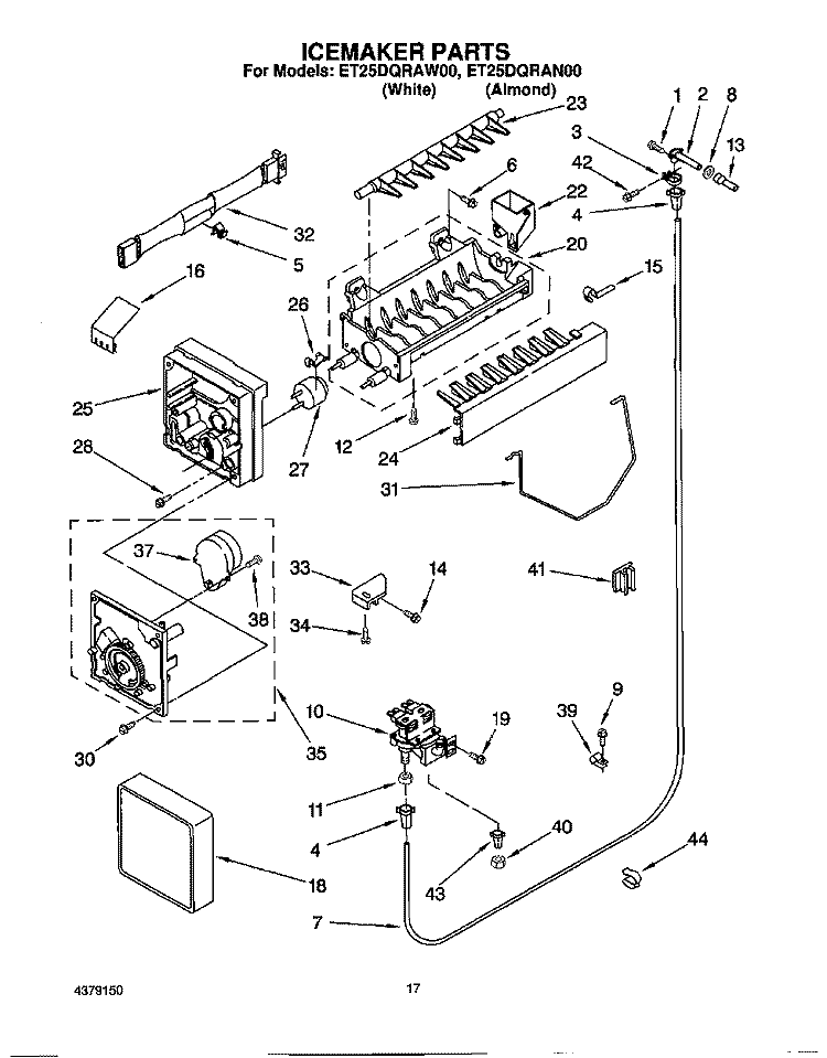 ICEMAKER Diagram and Parts List for ET25DQRAW00  Whirlpool Refrigerator