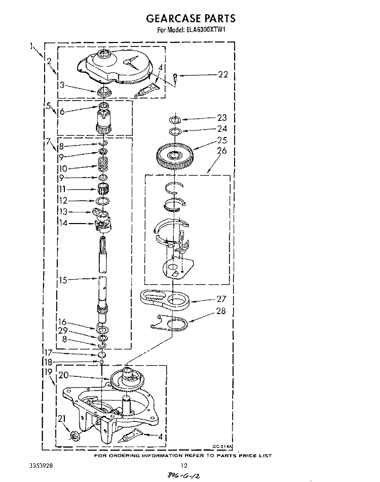 GEARCASE Diagram and Parts List for 6LA6300XTW1  Whirlpool Washer