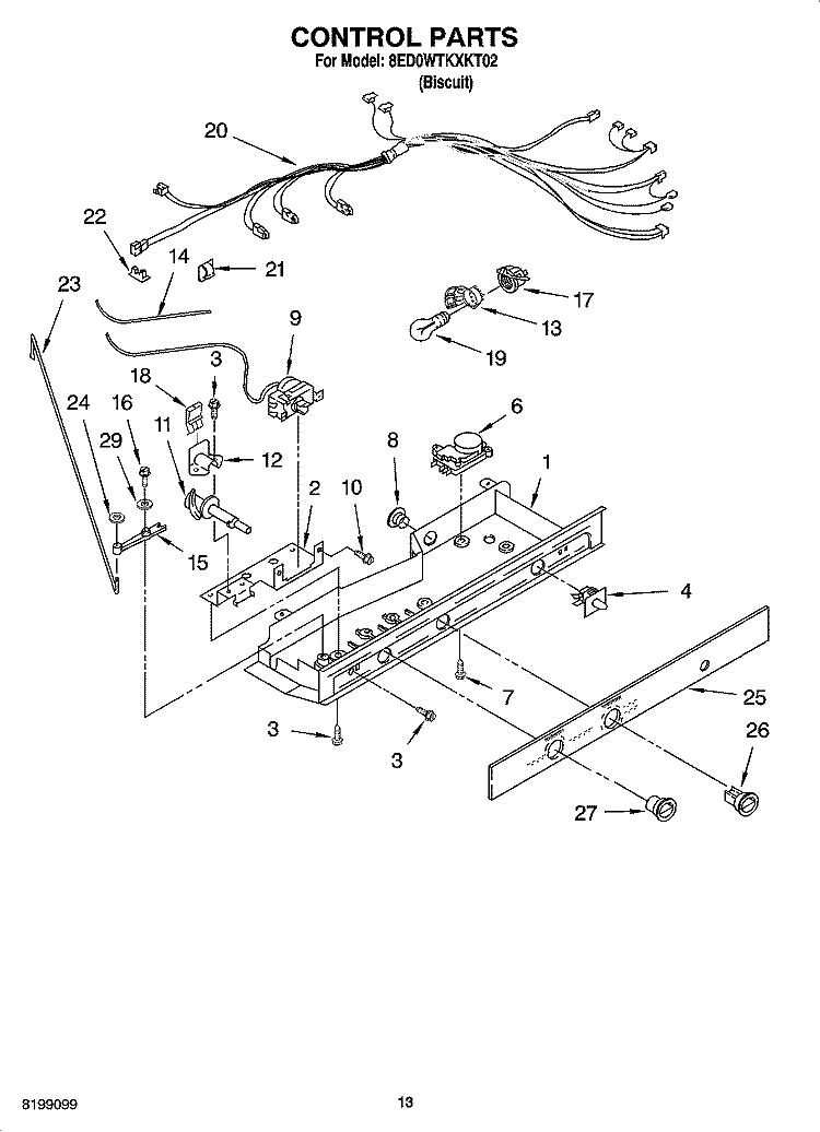 CONTROL PARTS, OPTIONAL PARTS Diagram and Parts List for 8ED0WTKXKT02  Whirlpool Refrigerator