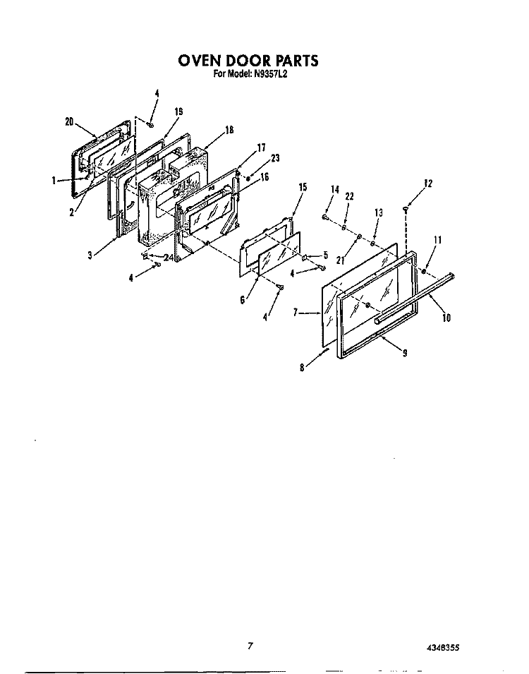 OVEN DOOR Diagram and Parts List for N9357L2  Roper Range