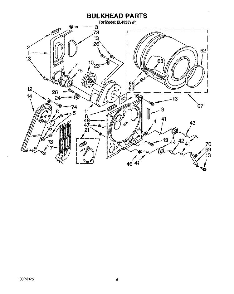 SECTION Diagram and Parts List for EL4030VW1  Roper Dryer