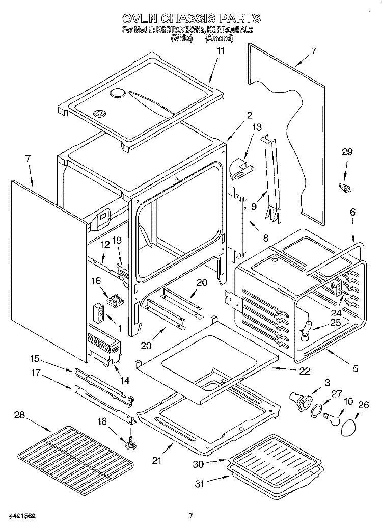 OVEN CHASSIS Diagram and Parts List for KGRT500BAL2  KitchenAid Range