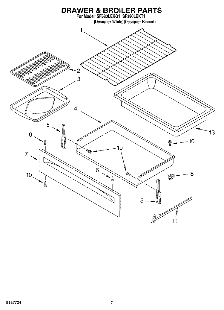 DRAWER & BROILER PARTS Diagram and Parts List for SF380LEKQ1  Whirlpool Range