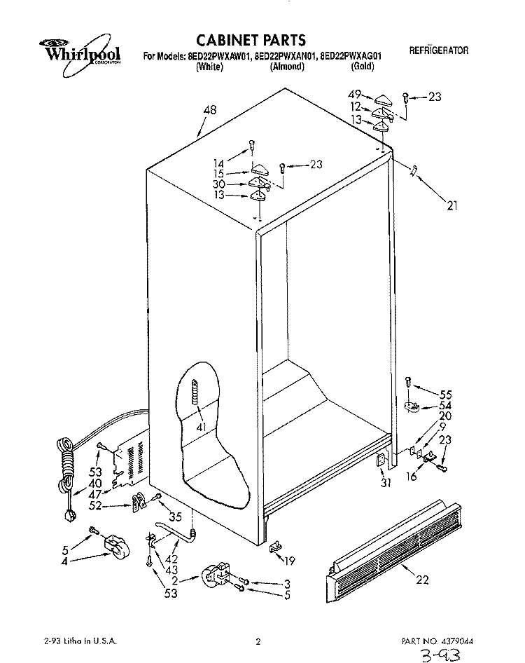 CABINET Diagram and Parts List for 8ED22PWXAW01  Whirlpool Refrigerator