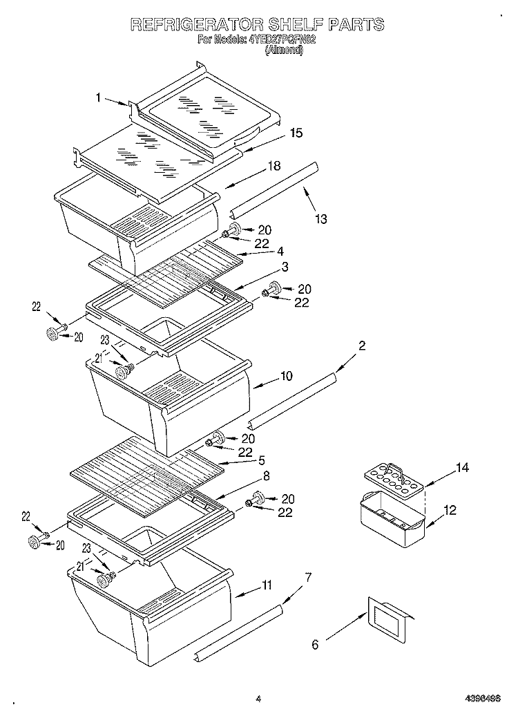 REFRIGERATOR SHELF Diagram and Parts List for 4YED27PQFN02  Whirlpool Refrigerator